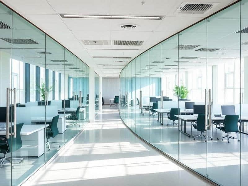 Office layout with new glass partitions