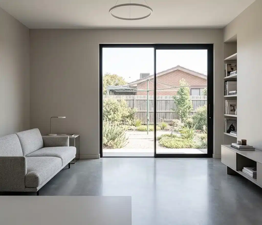 Dee Why 8 Same room after oversized ProGlide sliding panels opened the view to the garden