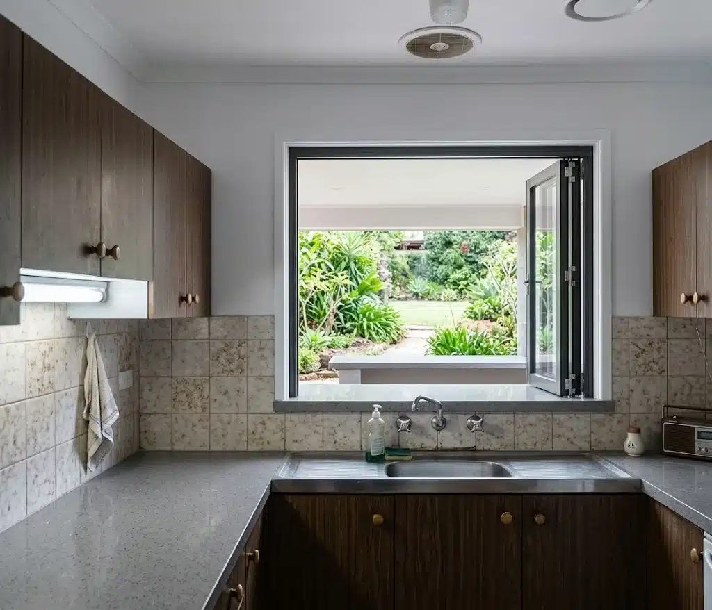 After wide bifold servery window