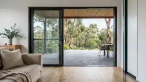 Double glazed aluminium sliding door opening onto an alfresco area in a Camden home