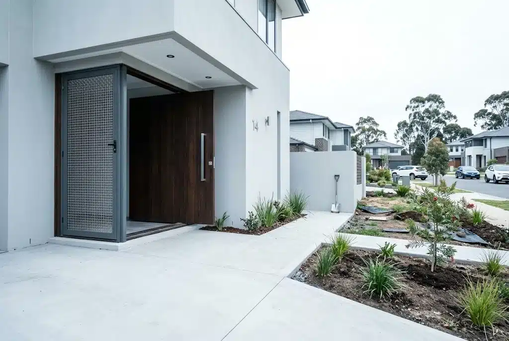 Security screen door freshly fitted to a Campbelltown new build entry