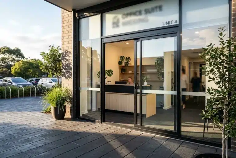 Repair or Replace a Sliding Door? How to Decide 24 Aluminium sliding door at the entry of a small office suite in Narellan