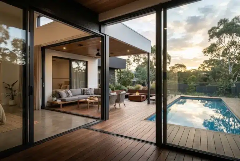 Oversized sliding doors installed across an architect designed Oran Park new build