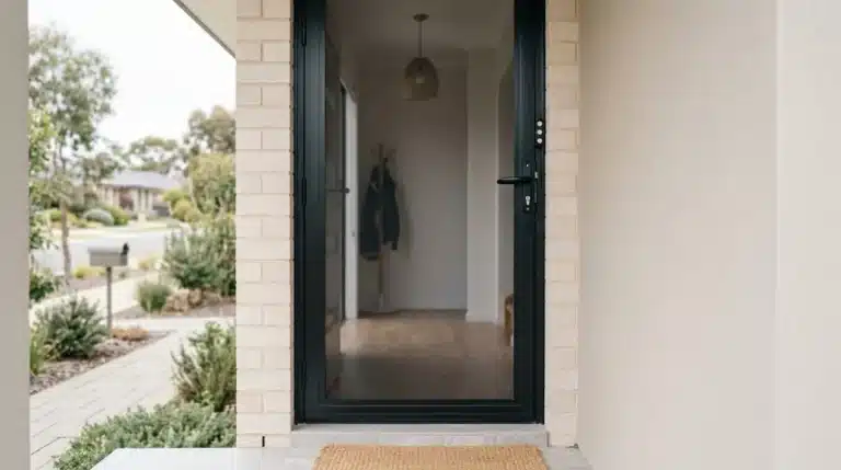 How to Choose the Best Security Door for Your Home 9 Stainless steel mesh security screen door on the entry of a Spring Farm home