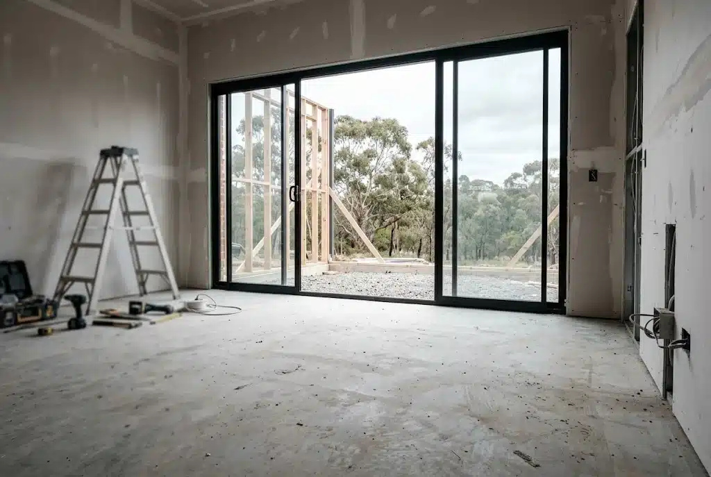 Oran Park 6 Sliding door installation in progress on a new build near Smeaton Grange