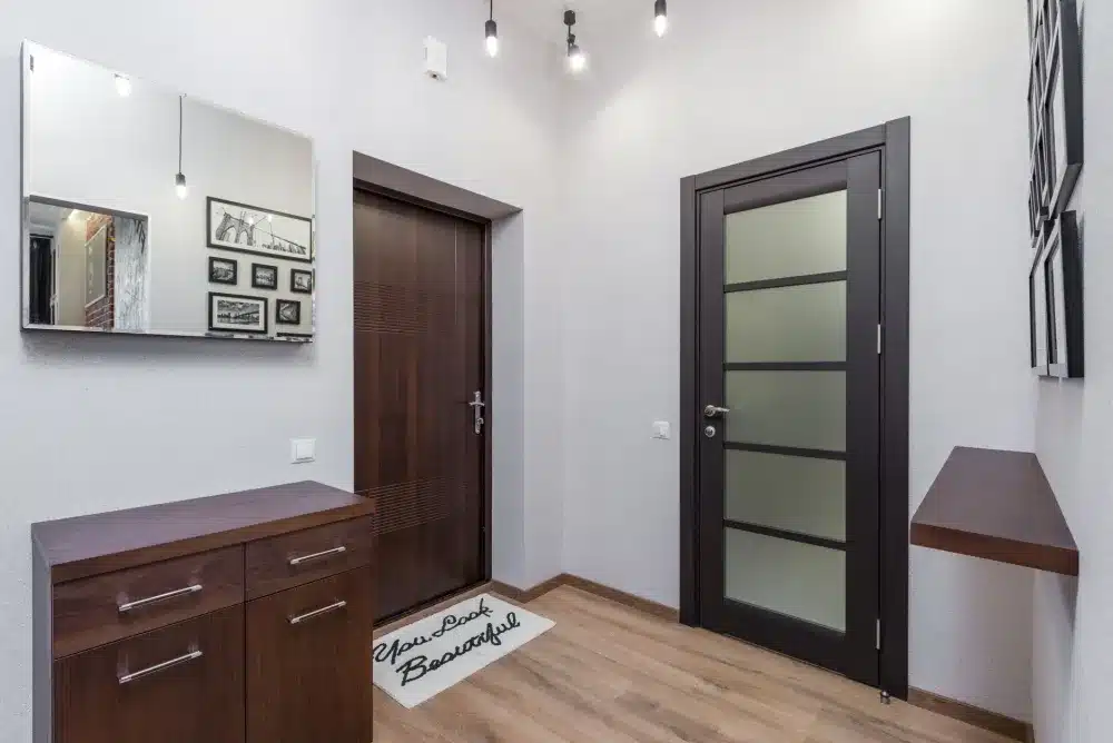 Aluminium French Doors Liverpool NSW | Free Quote 1 Close-up of a powder-coated aluminium hinged door frame in a modern home