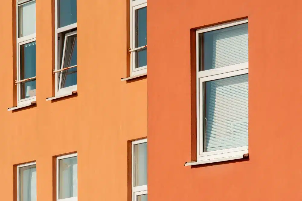 What is a sashless double hung window: Close-up of powder coated aluminium frame on a sashless double hung window
