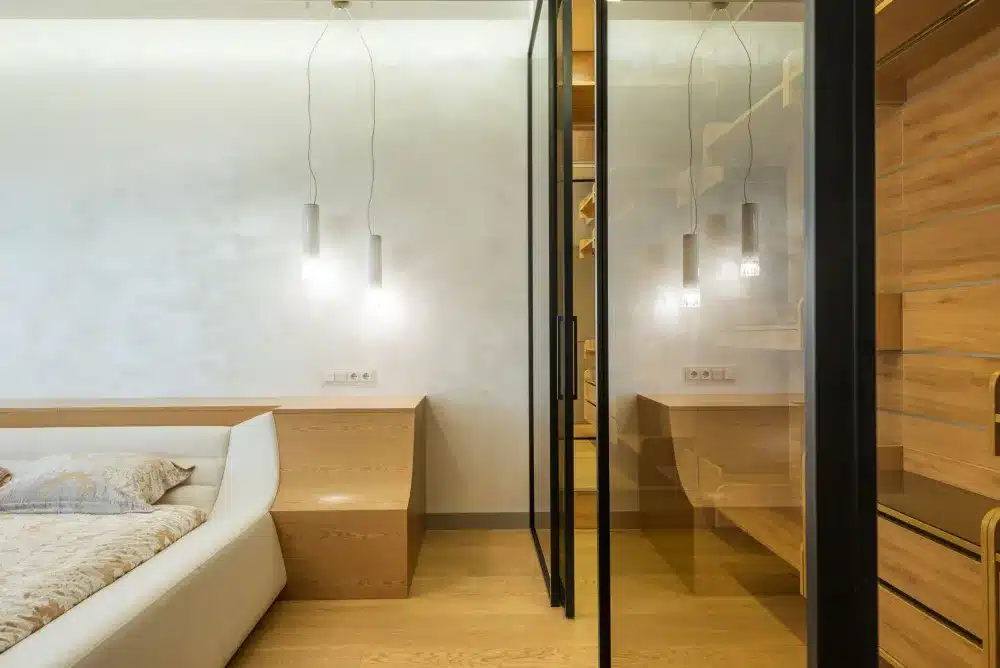 Toughened safety glass panel installed in a contemporary open-plan office interior