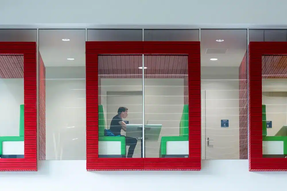 Slim aluminium framed glass office wall partition in a South West Sydney business premises